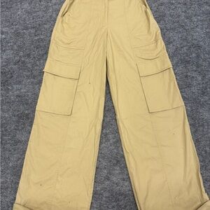 Jonathan Simkhai Luxurious High Rise Wide Leg Elastic Waist Beige Cargo Pants